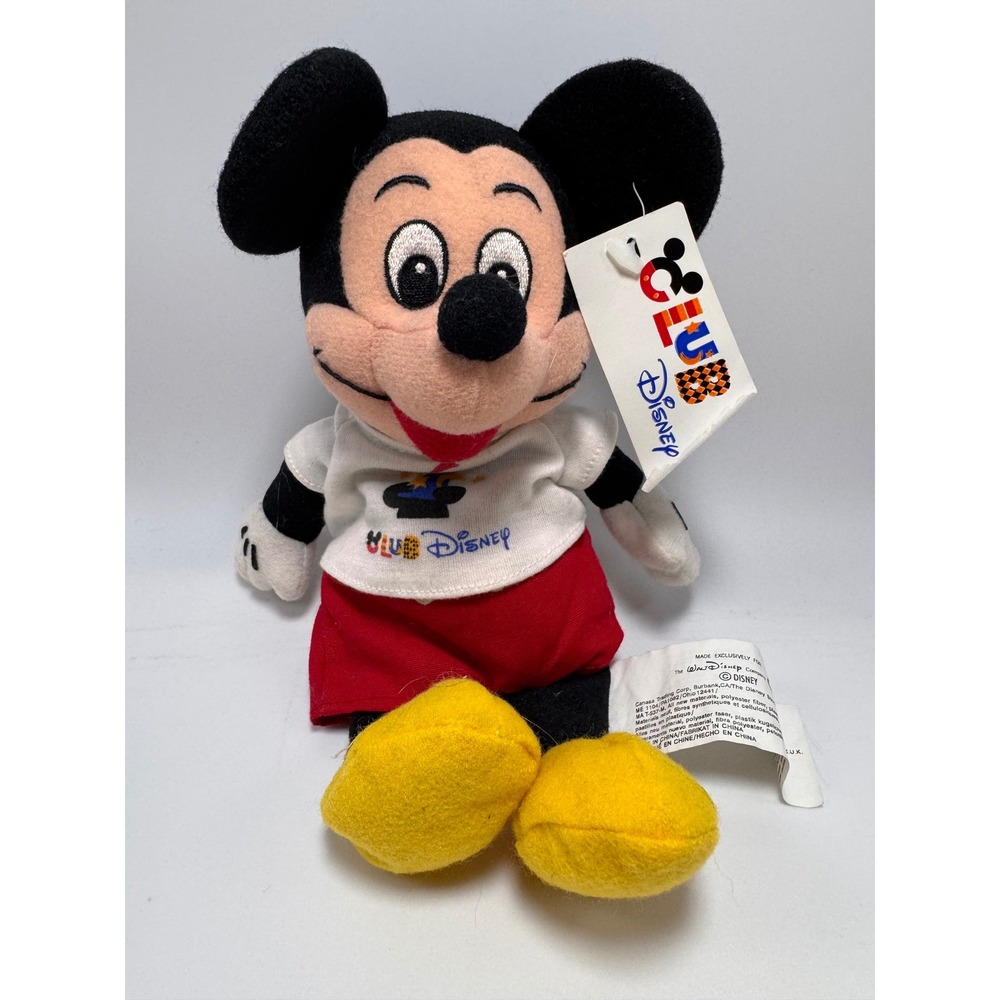 Vintage Disney Club Mickey Mouse Plush Bean Bag Toy White Shirt Red Shorts NWOT